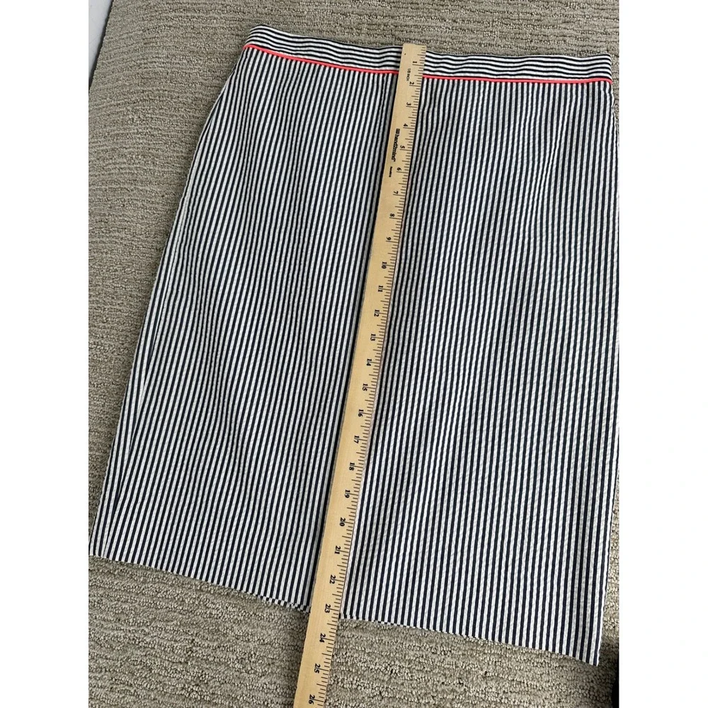 J.Crew No. 2 Pencil Skirt 6 Navy White Striped Seersucker Pink Trim 45929